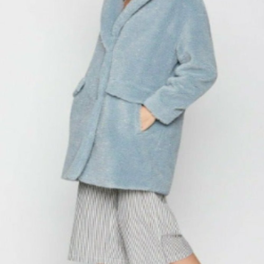 BCBGeneration Women's Faux Fur Speckled Mid-Length Teddy Coat with Notch Collar